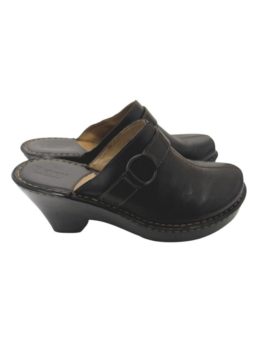 Born Black Leather Wedge Mules Clogs Moto Buckle Strap Womens Size 10 42 Slip On